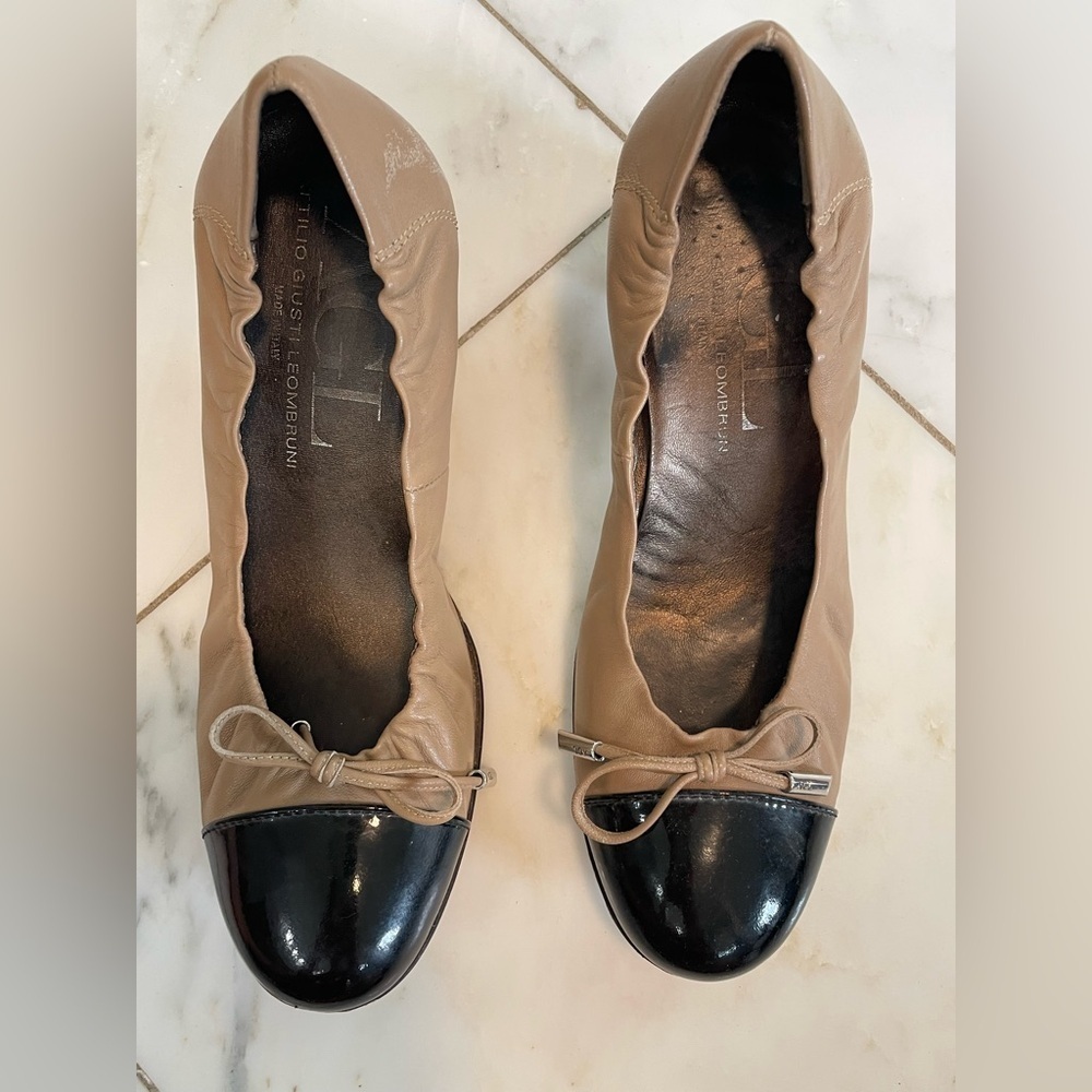 AGL black and tan Italian leather block heels euro 37.5 US womens 7 scuffed heel - Picture 3 of 11